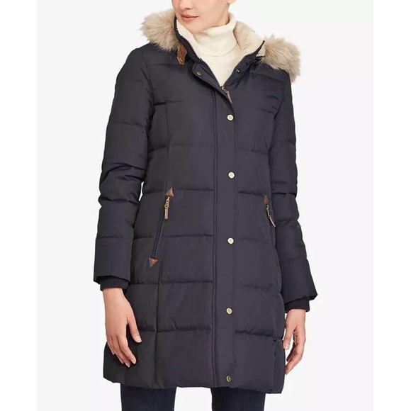 Lauren Ralph Lauren Jackets & Blazers - *Flaw Lauren Ralph Lauren Faux Fur Down Coat Black Faux Leather Trim Sherpa XXL